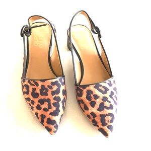 Leopard print sling back, kitten heel pump